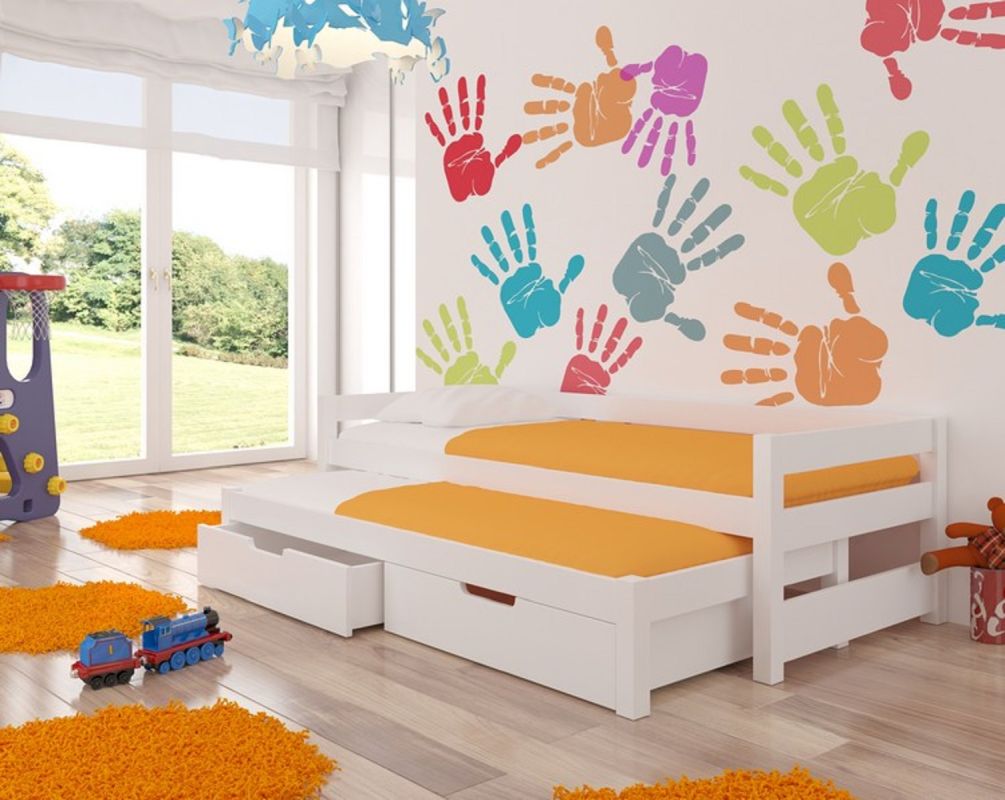 ADRK Dětská postel dvoulůžko s matracemi FRAGA - Bílá / Bílá - 90x200cm