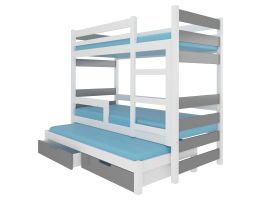 Patrová postel s matracemi KARLO - Bílá / Šedá - 75x180cm ADRK