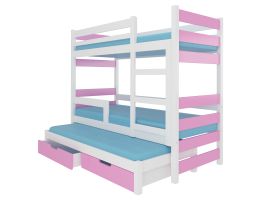 Patrová postel s matracemi KARLO - Bílá / Růžová - 75x180cm ADRK