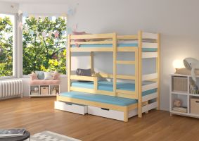 Patrová postel s matracemi KARLO - Přírodní / Bílá - 75x180cm