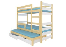 Patrová postel s matracemi KARLO - Přírodní / Bílá - 75x180cm ADRK