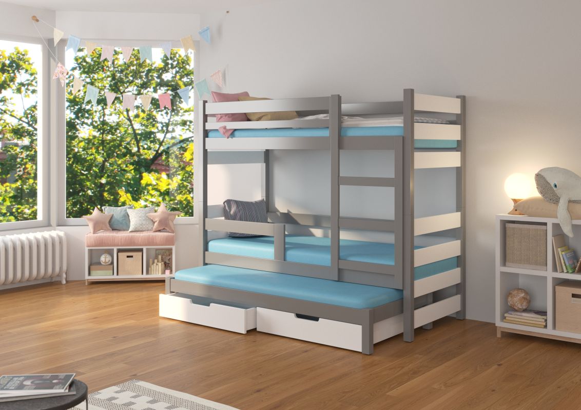 ADRK Patrová postel s matracemi KARLO - Přírodní / Bílá - 75x180cm