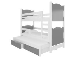 Patrová postel s matracemi LETICIA - Bílá / Šedá - 75x180cm ADRK