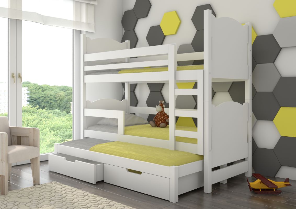 ADRK Patrová postel s matracemi LETICIA - Bílá / Bílá - 75x180cm