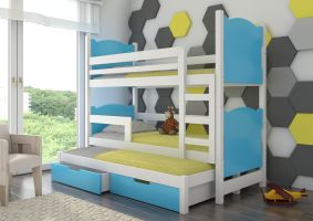 Patrová postel s matracemi LETICIA - Bílá / Modrá - 75x180cm