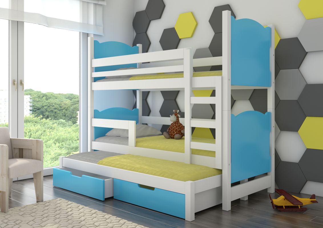ADRK Patrová postel s matracemi LETICIA - Bílá / Modrá - 75x180cm