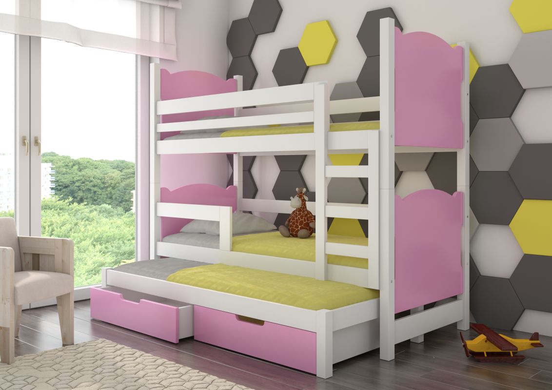 ADRK Patrová postel s matracemi LETICIA - Bílá / Růžová - 75x180cm