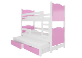 Patrová postel s matracemi LETICIA - Bílá / Růžová - 75x180cm ADRK