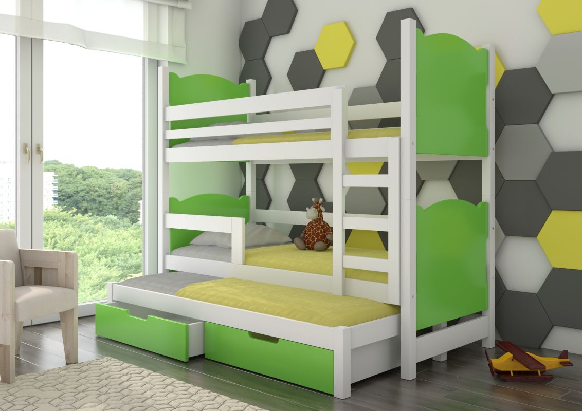 ADRK Patrová postel s matracemi LETICIA - Bílá / Zelená - 75x180cm