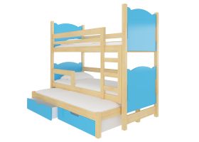 Patrová postel s matracemi LETICIA - Přírodní / Modrá - 75x180cm ADRK