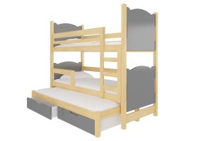 Patrová postel s matracemi LETICIA - Přírodní / Šedá - 75x180cm ADRK