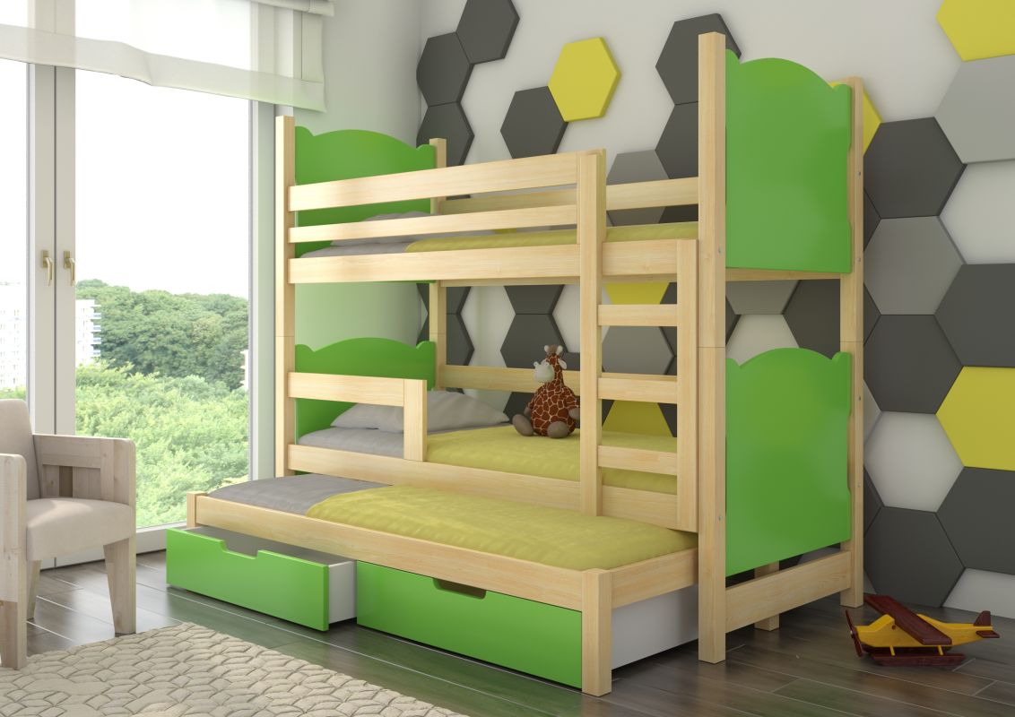ADRK Patrová postel s matracemi LETICIA - Přírodní / Zelená - 75x180cm