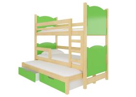 Patrová postel s matracemi LETICIA - Přírodní / Zelená - 75x180cm ADRK