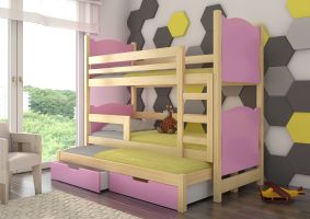 Patrová postel s matracemi LETICIA - Přírodní / Růžová - 75x180cm