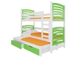 Patrová postel s matracemi SORIA - Bílá / Zelená - 75x180cm ADRK
