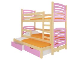 Patrová postel s matracemi SORIA - Přírodní / Růžová - 75x180cm ADRK