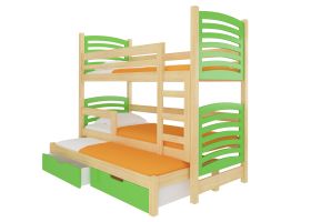 Patrová postel s matracemi SORIA - Přírodní / Zelená - 75x180cm ADRK