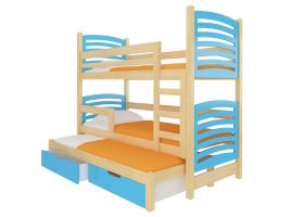 Patrová postel s matracemi SORIA - Přírodní / Modrá - 75x180cm ADRK