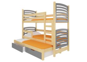 Patrová postel s matracemi SORIA - Přírodní / Šedá - 75x180cm ADRK