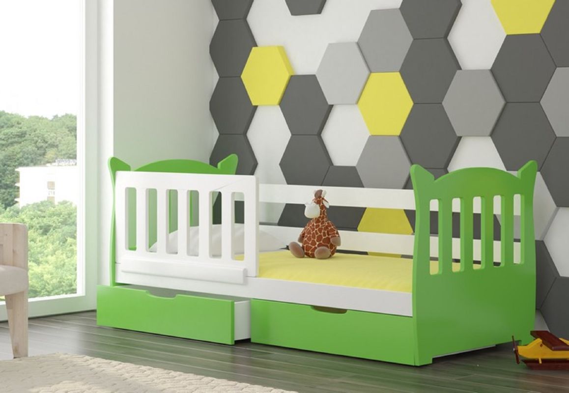 ADRK Dětská postel s matrací LENA - Bílá / Zelená - 75x160cm