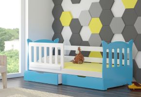 Dětská postel s matrací LENA - Bílá / Modrá - 75x160cm