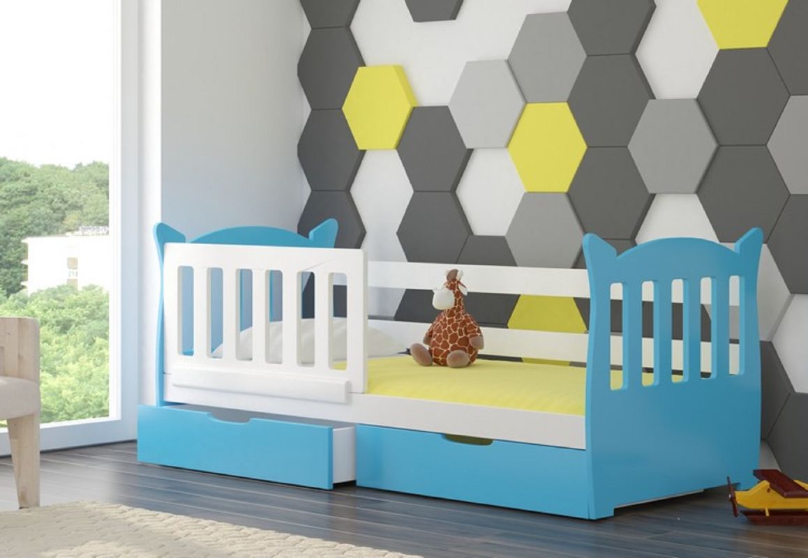 ADRK Dětská postel s matrací LENA - Bílá / Modrá - 75x160cm