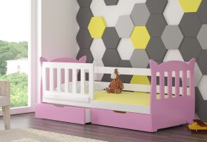 Dětská postel s matrací LENA - Bílá / Růžová - 75x160cm