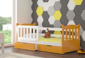 Dětská postel s matrací LENA - Bílá / Oranžová - 75x160cm