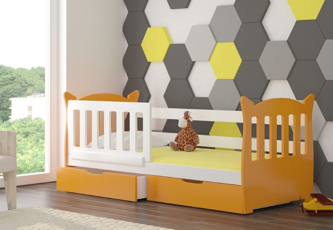 ADRK Dětská postel s matrací LENA - Bílá / Oranžová - 75x160cm