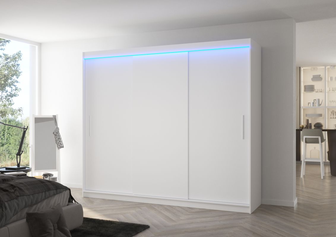 ADRK Posuvná skříň s LED osvětlením ANTOS - Bílá - šířka 250cm