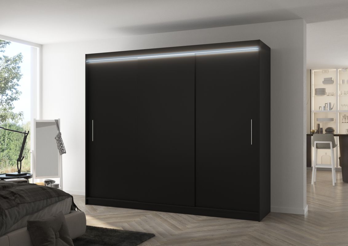 ADRK Posuvná skříň s LED osvětlením ANTOS - Černá - šířka 250cm