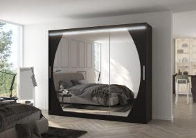 Posuvná skříň se zrcadlem a LED osvětlením CAMBE - Černá - šířka 250cm