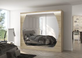 Posuvná skříň se zrcadlem a LED osvětlením CAMBE - Dub Sonoma - šířka 250cm