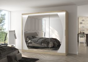 Posuvná skříň se zrcadlem a LED osvětlením CAMBE - Dub Sonoma / Bílá - šířka 250cm