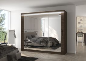 Posuvná skříň se zrcadlem a LED osvětlením CHESTER - Choco - šířka 250cm