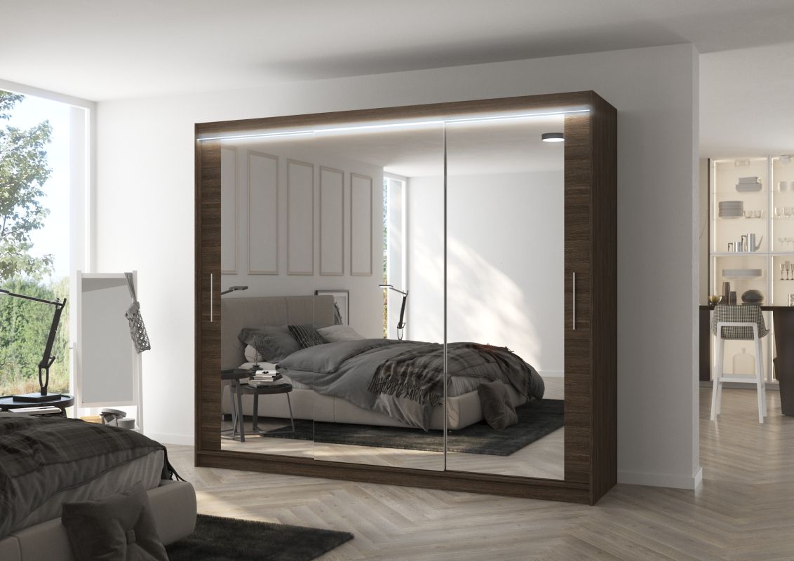 ADRK Posuvná skříň se zrcadlem a LED osvětlením CHESTER - Choco - šířka 250cm