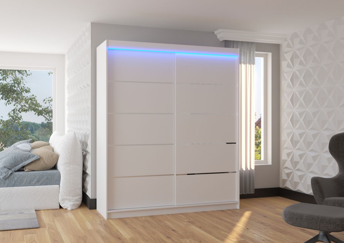 ADRK Posuvná skříň s LED osvětlením SPECTRA - Bílá - šířka 180cm