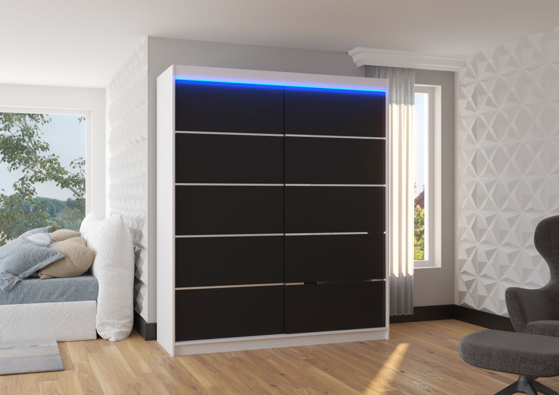 ADRK Posuvná skříň s LED osvětlením SPECTRA - Bílá / Černá - šířka 180cm