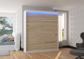 Posuvná skříň s LED osvětlením SPECTRA - Bílá / Sonoma - šířka 180cm