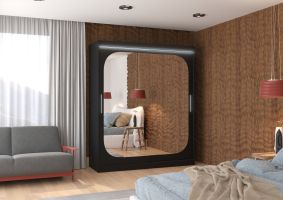 Posuvná skříň se zrcadlem a LED osvětlením ARIZONA - Černá - šířka 180cm