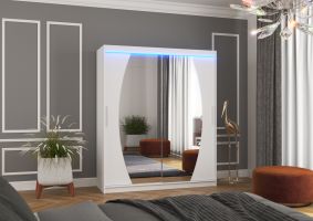 Posuvná skříň se zrcadlem a LED osvětlením BALTIMORE - Bílá - šířka 180cm