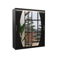 Posuvná skříň se zrcadlem a LED osvětlením BALTIMORE - Černá - šířka 180cm ADRK