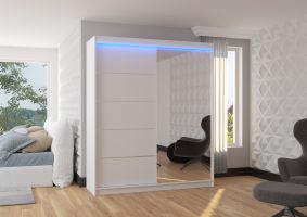 Posuvná skříň se zrcadlem a LED osvětlením CARO - Bílá - šířka 180cm