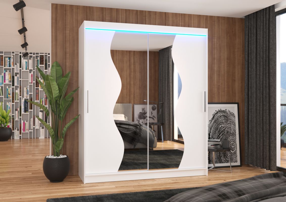 ADRK Posuvná skříň se zrcadlem a LED osvětlením MEDISON - Bílá - šířka 180cm