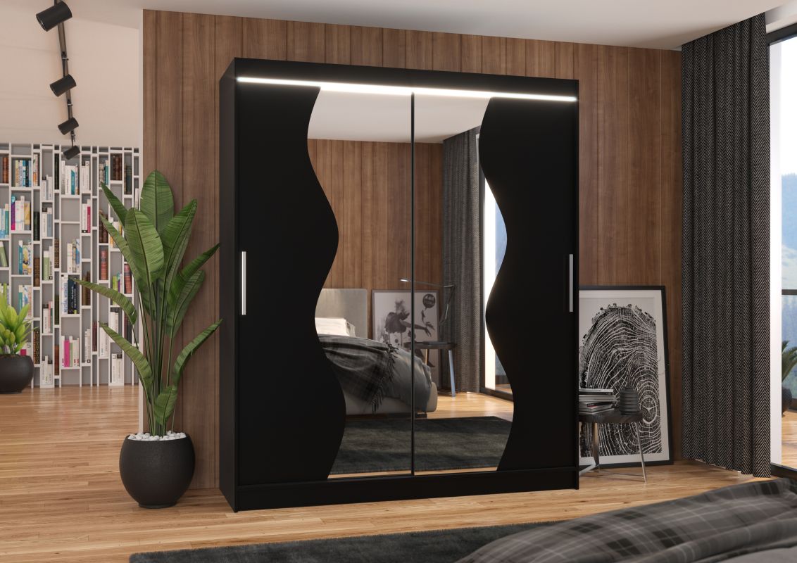 ADRK Posuvná skříň se zrcadlem a LED osvětlením MEDISON - Černá - šířka 180cm