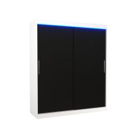 Posuvná skříň s osvětlením LED LINCOLN - Bílá / Černá - šířka 180cm ADRK