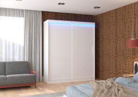 Posuvná skříň s osvětlením LED LINCOLN - Bílá - šířka 180cm