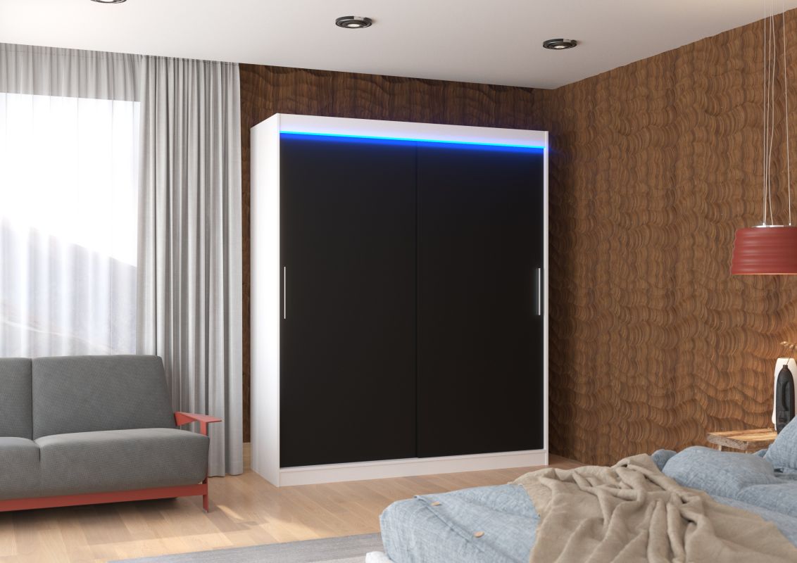 ADRK Posuvná skříň s osvětlením LED LINCOLN - Bílá / Černá - šířka 180cm