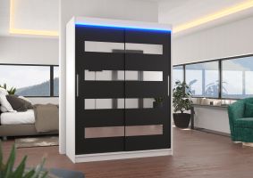 Posuvná skříň se zrcadlem a LED osvětlením BALTIC - Bílá / Černá - šířka 150cm