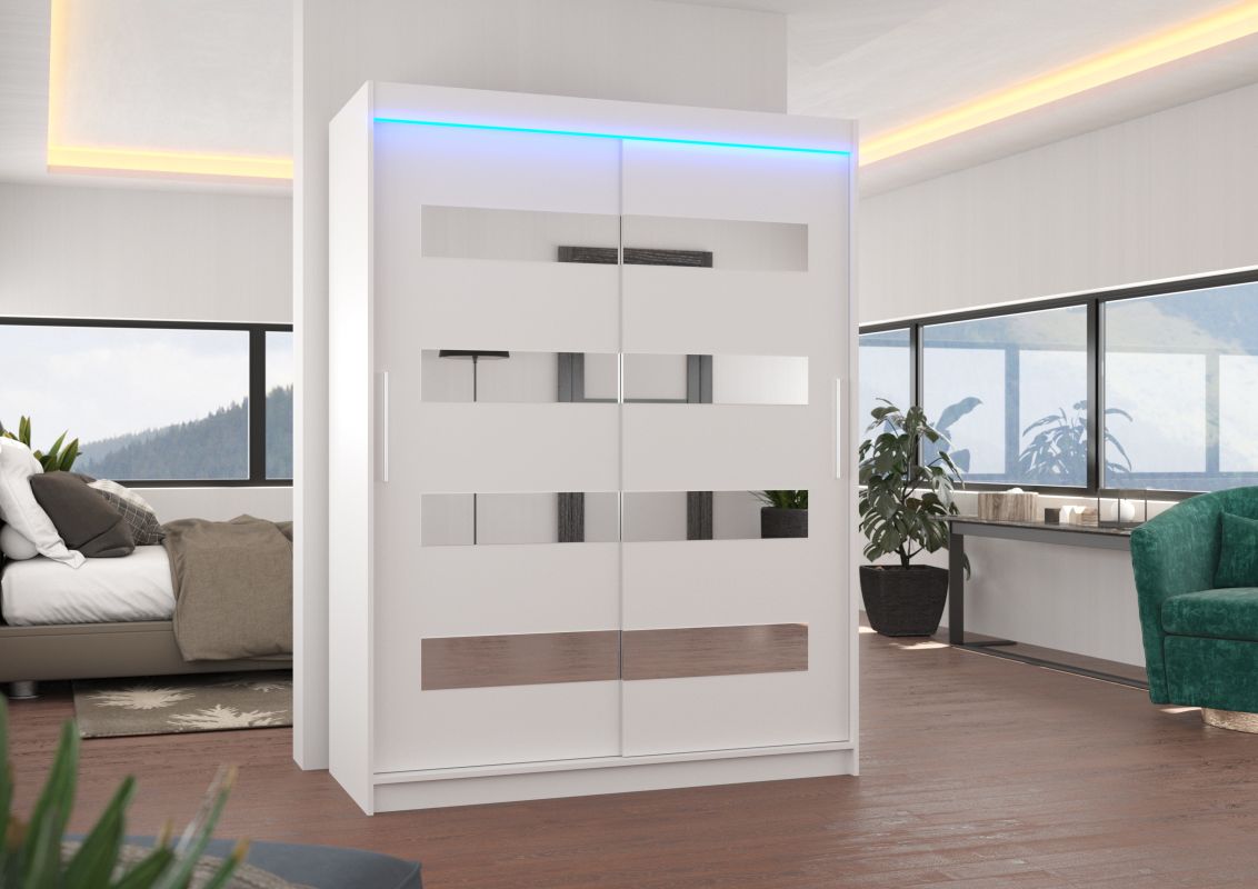 ADRK Posuvná skříň se zrcadlem a LED osvětlením BALTIC - Bílá - šířka 150cm